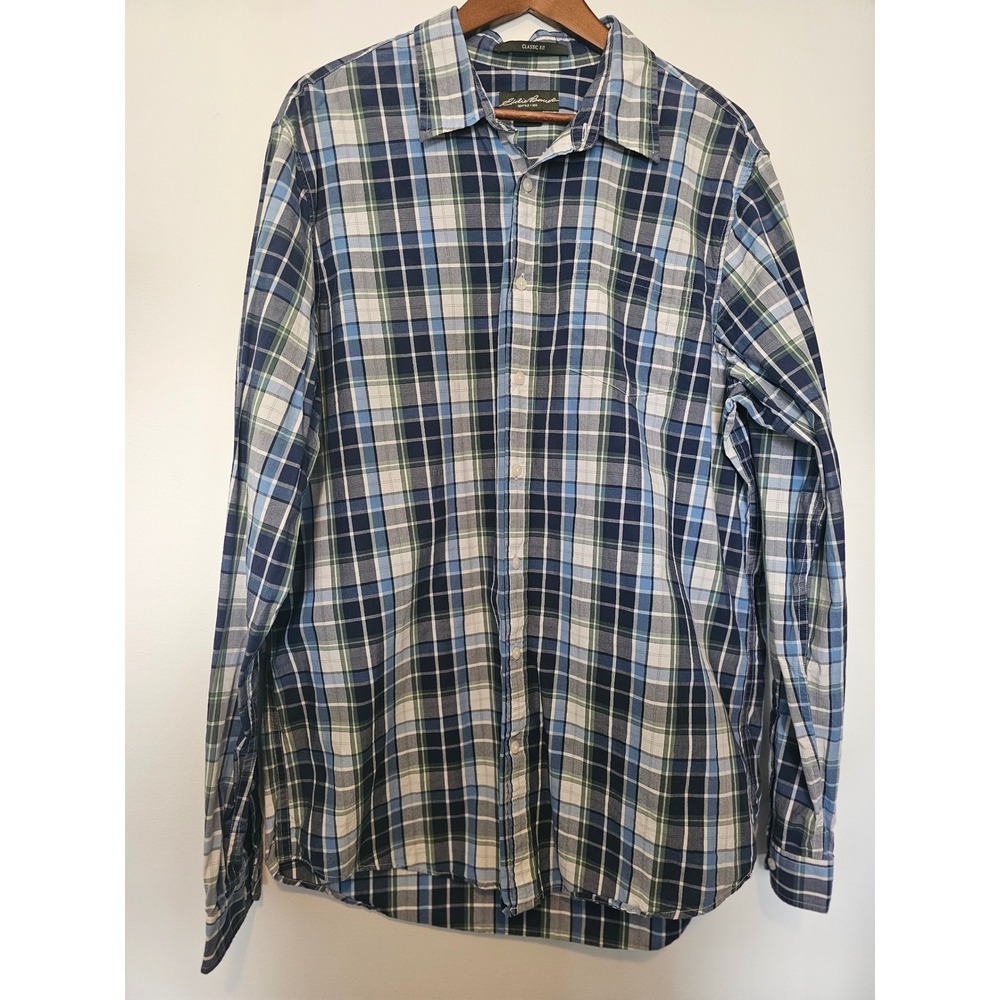 [Outdoorsy] Eddie Bauer Plaid Button Down Mens XL Tall Blue Green Classic Fit